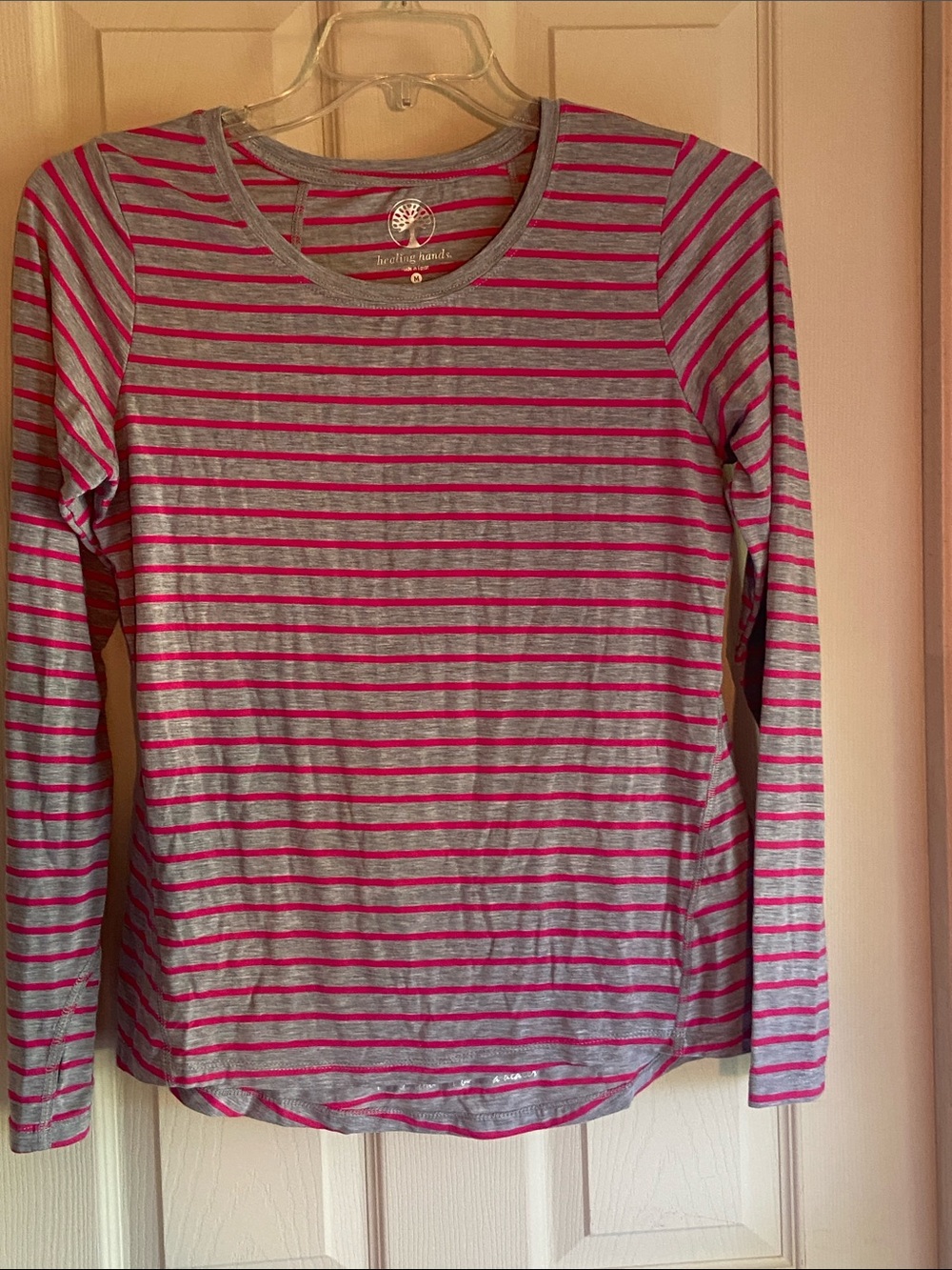 healing hands Gray and Pink Striped Long-Sleeve Tee